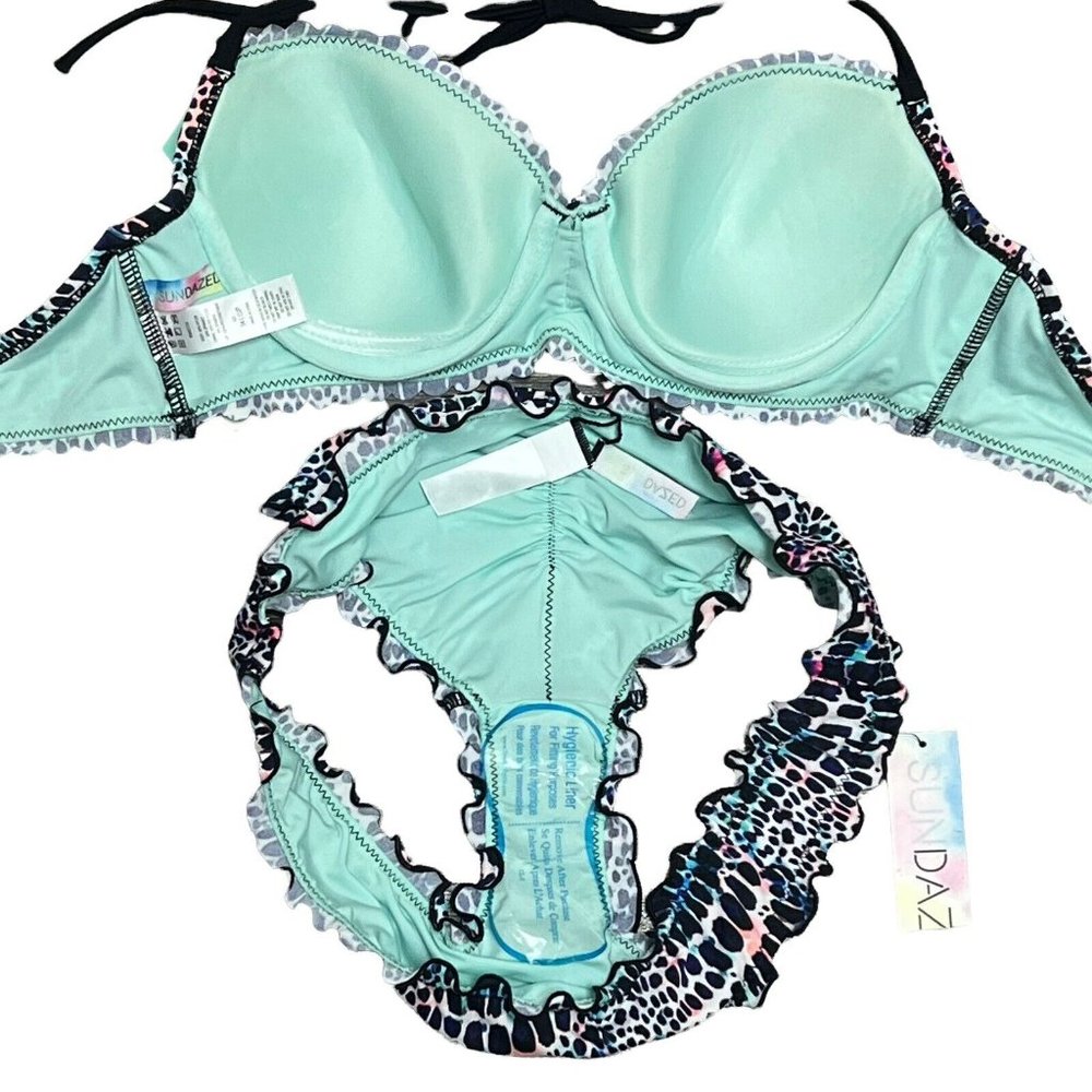 NWT 34C Bikini Top Small Bottoms Sundazed Nixie Bra Swimsuit Set Mermaid Ruffle - Picture 5 of 12